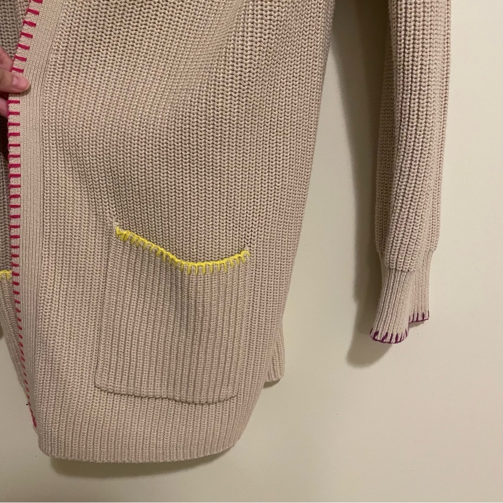 NWT Kerri Rosenthal Long Open Front Cream Cardigan Smiley Face XL - Picture 11 of 15